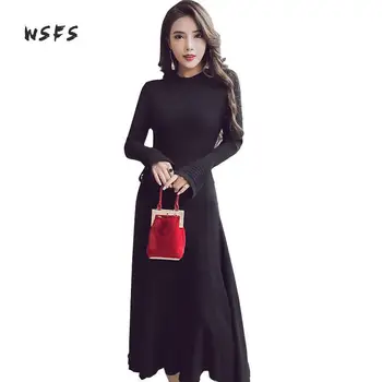 

Wsfs Winter Women Sweater Dresses Red Black Khaki Knitted Oneck Long Flare Sleeve Bandage Dress Vintage Party Bodycon Midi Dress