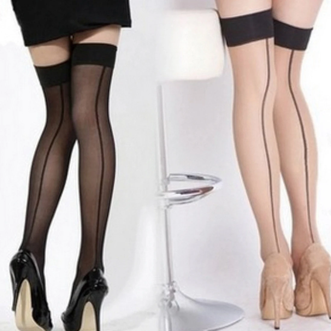 Wholesale Nylon Stockings Women's Sexy Perspective Striped Stockings Lady Thigh High Pantyhose Long Stocking