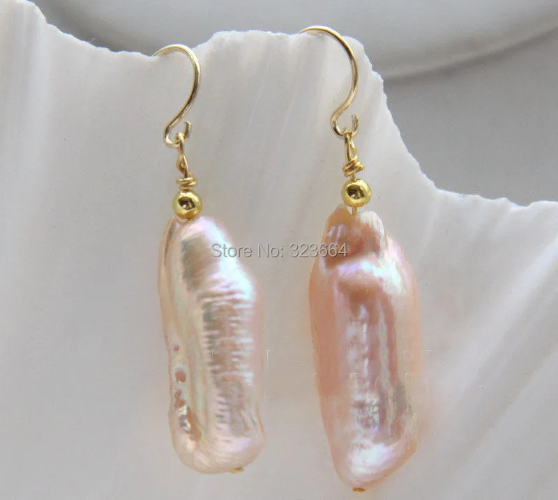 

WOW 10X21mm Natural pink Reborn Keshi pearls dangle earrings PLARED