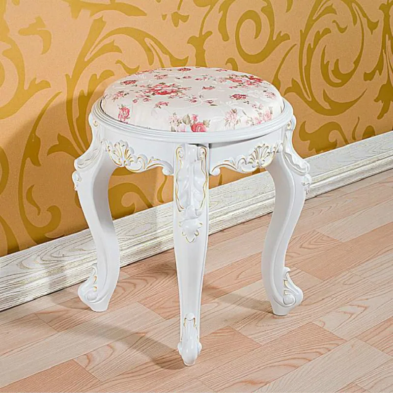 

European minimalist white solid wood dressing table stool Korean pastoral dressing stool nail makeup chair bedroom sitting stool
