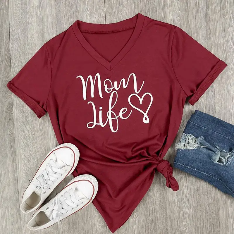 2019 Fashion Women V Neck Plus Size T Shirt Letter Printed Mom Life Summer Casual Short Sleeve Ladies Tops Harajuku Tees Shirts|plus size t shirt|short sleeve t shirttop short - AliExpress