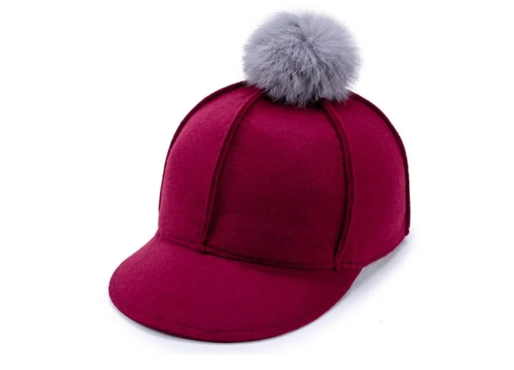 Осенняя и зимняя женская Высококачественная шерстяная шляпа с пушистым помпоном, уличная теплая Модная красная грация, поло, конный спорт