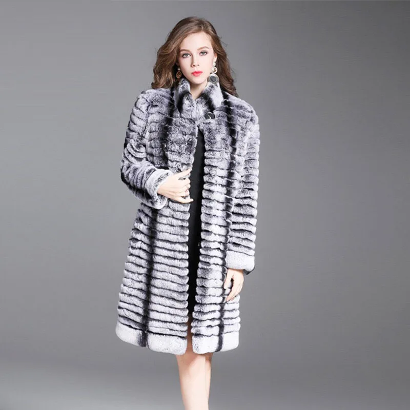 

2017Real natural rex rabbit fur coat high quality 100% genuine rex rabbit fur chinchilla color winter jacket plus size 4XL