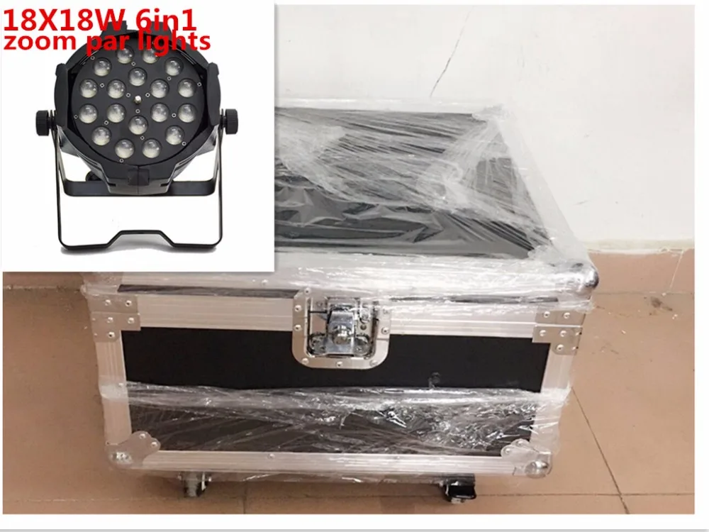4 pz 18x18 Вт Zoom Luci LED Par con 1 flight чехол rgbwa uv 6 в светодиодный par luce dj контроллер dmx luci led