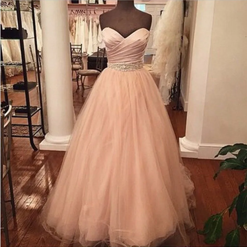 rose gold puffy prom dress