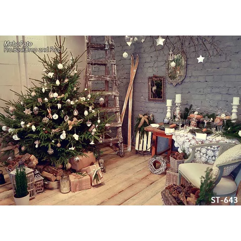 

Christmas Background Vinyl Photography Backdrops Computer Printed Christmas tree and Gift box for Photo Studio ST-643