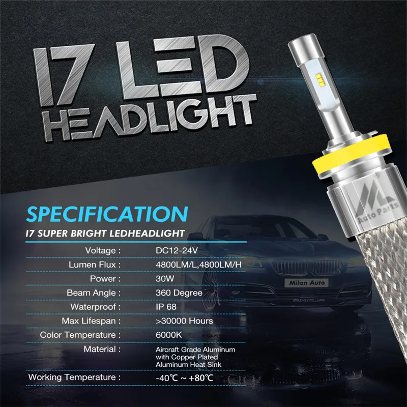 Xenplus 2 шт. H4 led H7 автомобильный светильник H1 H3 H8 H11 9005 9004 H13 Hi/Lo луч 12 В 48 Вт 6000LM ZES чип