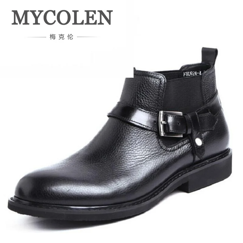 

MYCOLEN 2018 Handmade Genuine Cowhide Leather Men Winter Boots High Quality Winter Men Boots Business Ankle Boots For Men