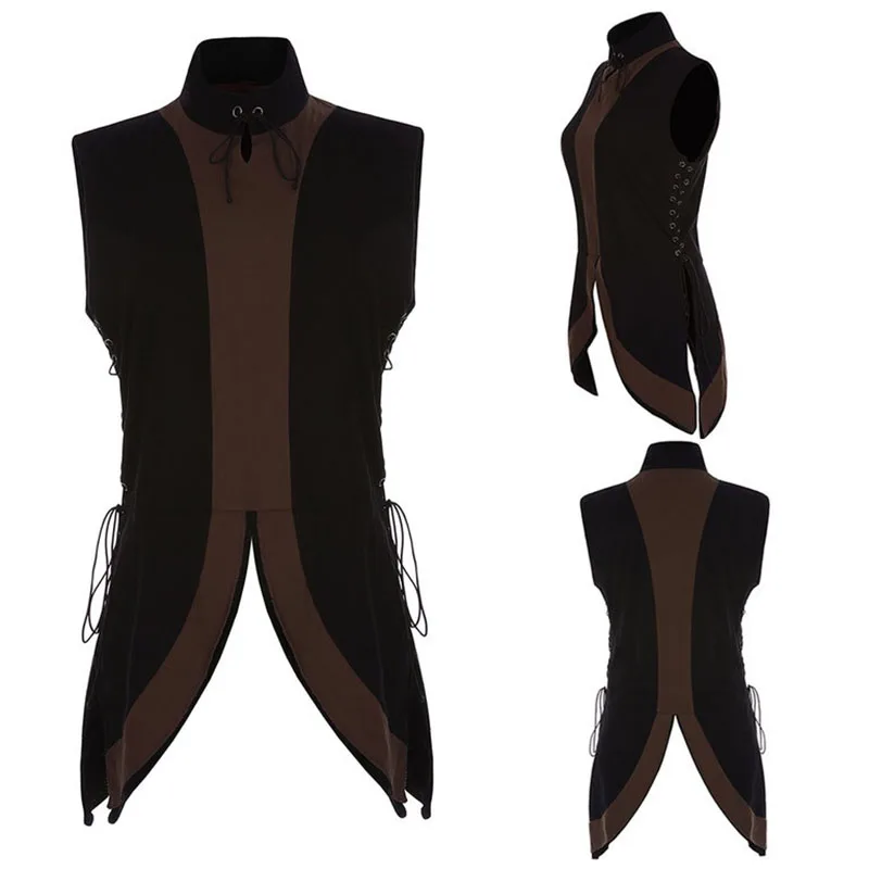 

Men's Medieval Knight Warrior Armor Costume Vest Swallow Tail Landlord Top Shirt Lace-Up Waistcoat Tabard Surcoat For Adult Men