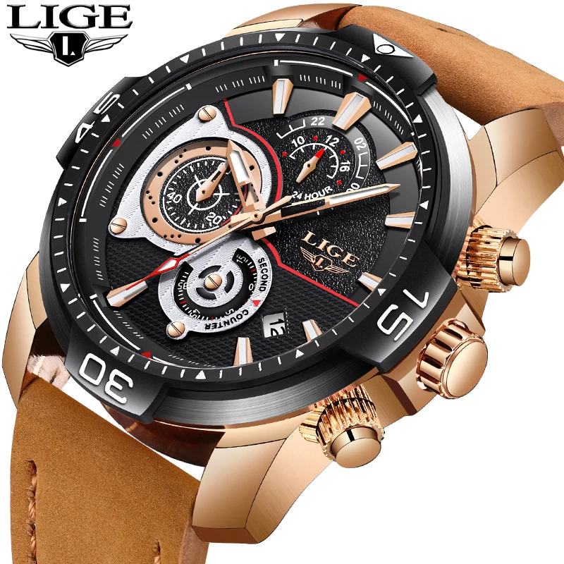 

LIGE Top Brand Luxury Men Watches Fashion Business Waterproof Watch Men Leather Sport Watch Male Quartz Clock Relogio Masculino