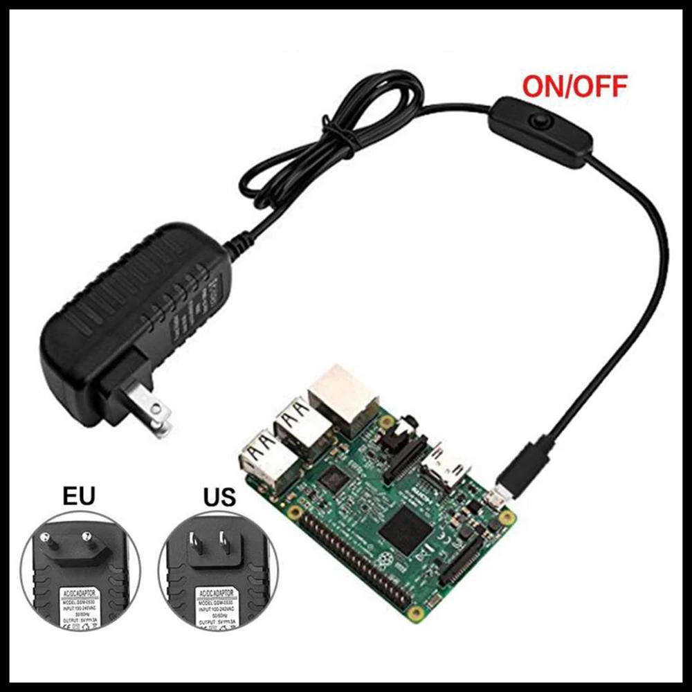 

Durable USB Charger 5V 3A Micro USB Power Supply Charger Adapter On / off Switch US/EU Plug for Raspberry Pi 3