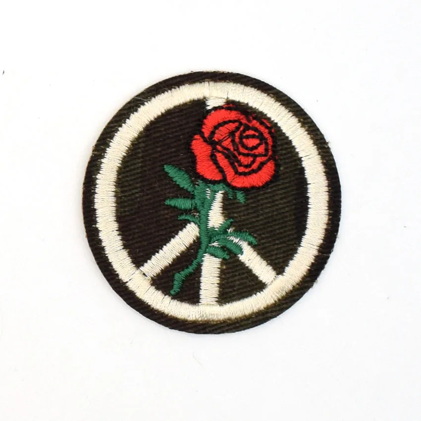 

2Pcs Rose Flower floral Patches Peace Sign Hippie Boho Retro Fower Power Love Hippy Applique Iron On Patch Kids Clothing Decor