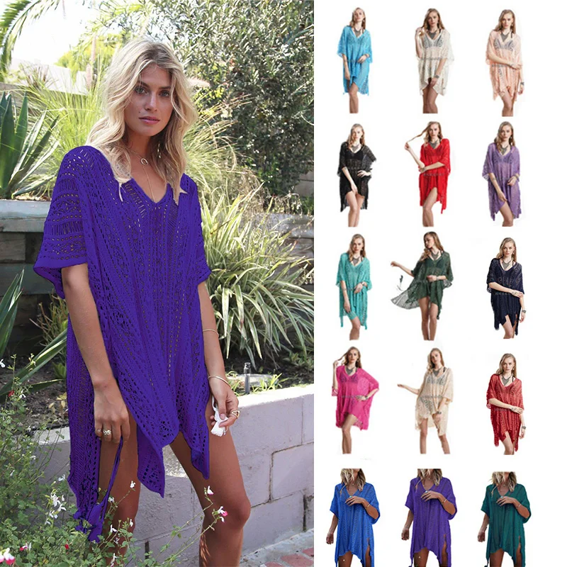 

15 Colors Women Beach Cover Up Thong Bikini Beachwear Summer Swim Suit Cover Up Burkinis Sexy Loose Beach Dress