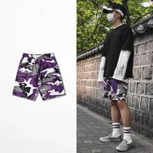 Мужские камуфляжные эластичный пояс с принтом свободные многокарманные повседневные шорты хип-хоп хлопковые уличные мужские летние шорты с завязками