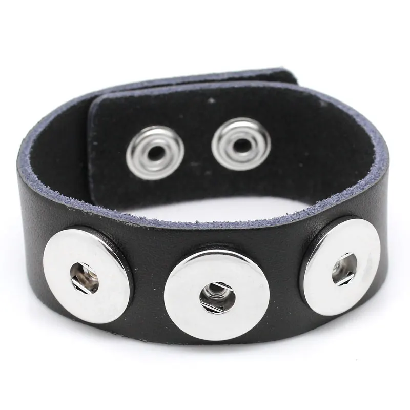 Black Real Leather Base Band Snap Bracelet 24cm Fit Snap Press Buttons 18mmin Charm Bracelets