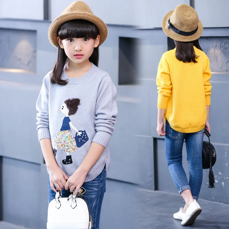 

Girls Clothing 2019 Winter Pullover Children Sweaters Cartoon Long Sleeve Outerwear Tops Autumn O-neck Kids Knitwear For 6-14Yrs