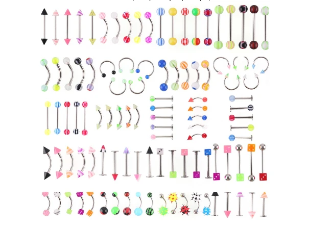 

105 pcs Mixed Style Ball Eyebrow Labret Tongue Barbell Ring Bar Piercing Xmas Gift