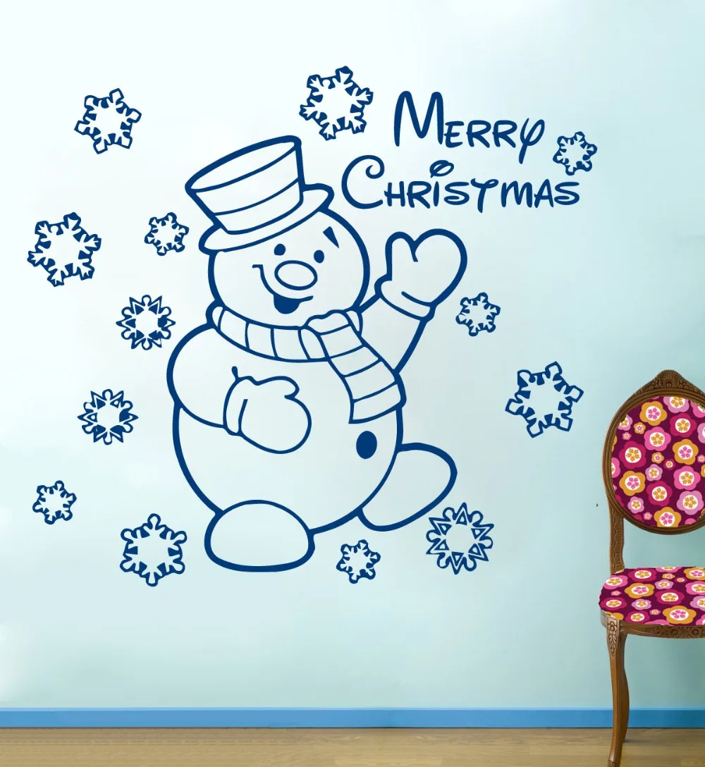 

Cute Snowman Wall Decals Merry Christmas Snowflakes Snowman Decal Vinyl Sticker Bedroom Home Kids Nursery Room Decor WY-30