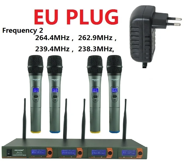 4 способа 4 канала 4 Handhelds для караоке KTV вечерние динамический микрофон церковный микрофон VHF беспроводной микрофон - Цвет: EU Plug Fre2