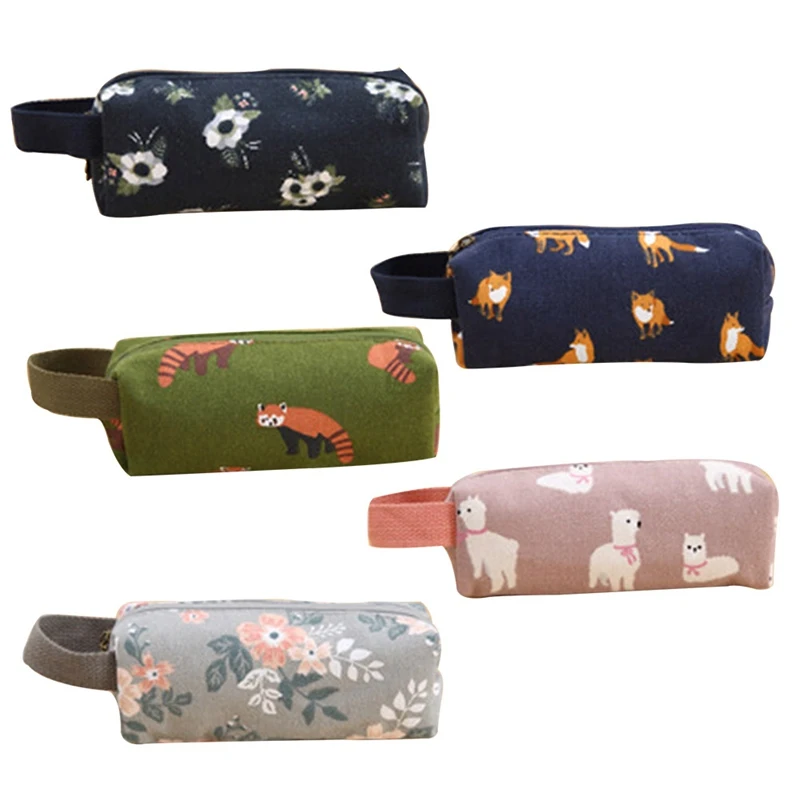 

Novelty Flower Alpaca Fox Canvas Pencil Case Stationery Kids School Pencil Cases Boys Girls Pencil Bag for School Supplies