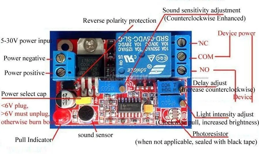 5 В 12 В 24 В DC звук Сенсор/светло Управление реле Модуль Регулируемая задержка