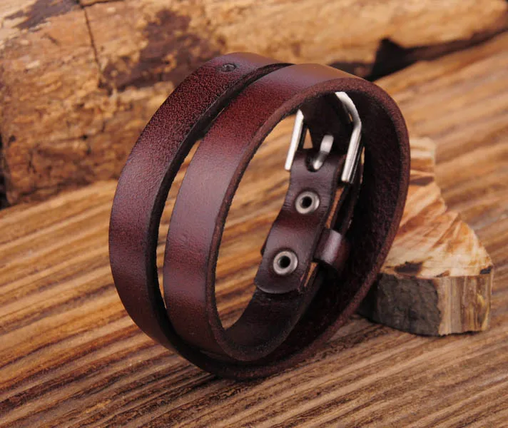 Fivela de Couro Lote Biker Rock Clássico Duplo Envoltório Couro Pulseira Manguito Novo G557 8 pc 4 Cheap Pulseiras