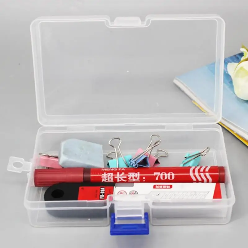 

1pcsl Functional Make up organizer Storage Box Transparent Rectangular Plastic Lock Buckle Empty Nail Jewelry Storage Box