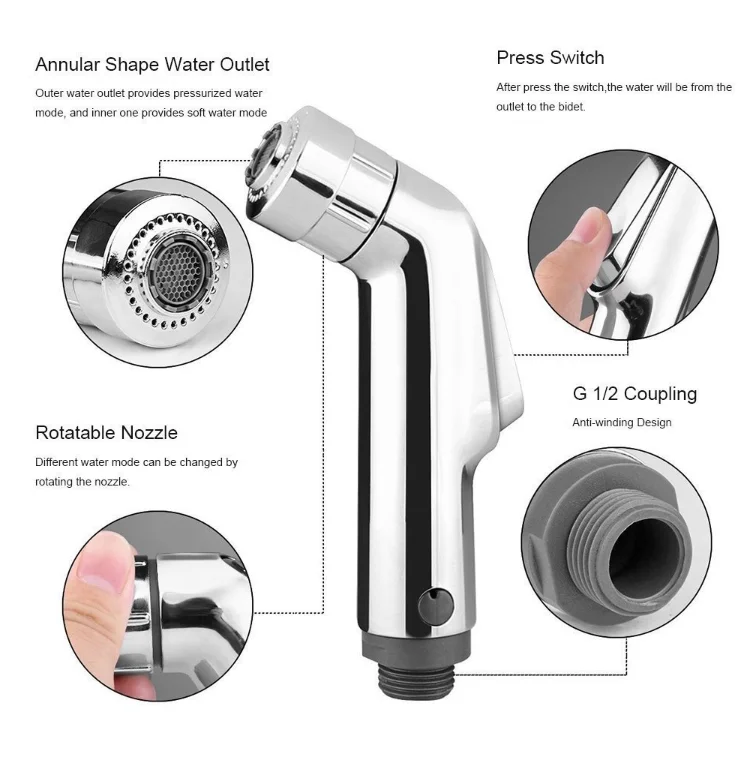 ABS Plastic Shattaf Toilet Bidet Water Diverter Handheld Spray Bidet Set