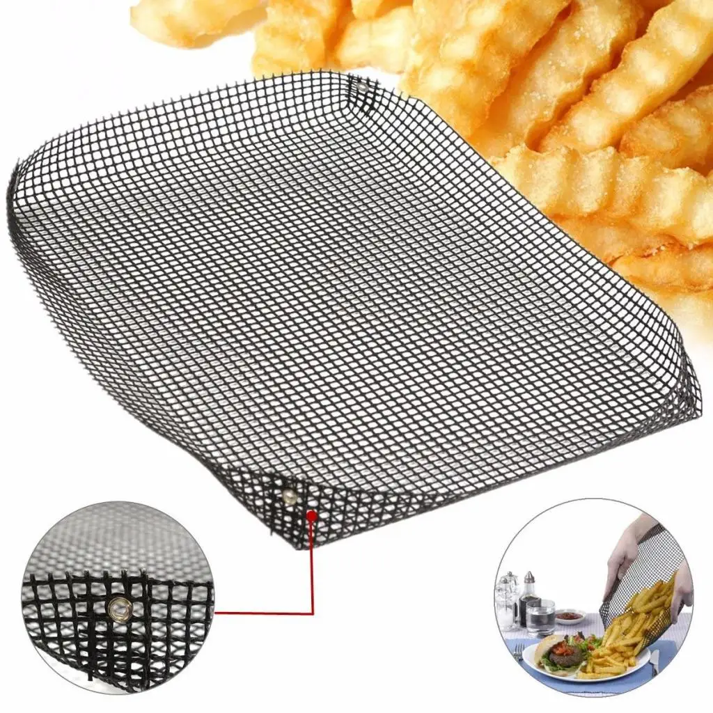 Chips Mesh Baking Tray Basket Grilling Pan Sheet Crisper Reusable Non-stick, Sits directly on the oven shelf