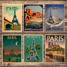 Europa viaje a Francia París lienzo pintura cuadros de pared vintage Kraft carteles recubierto pegatinas de pared decoración del hogar regalo