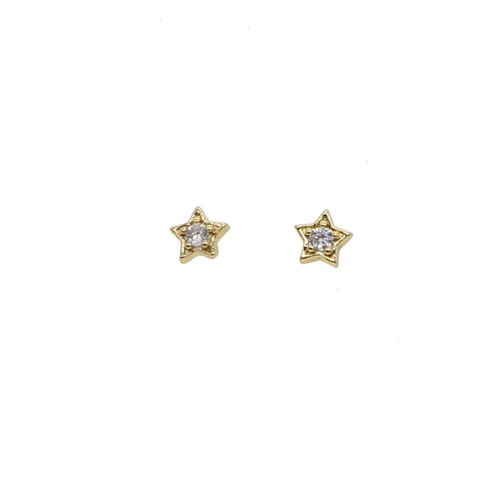 

Mini star earrings with Stone Ear Stud Metallic Gold Earring for girl womens