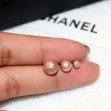 YUN RUO Classic Stainless Steel Jewelry Rose Gold Color Frosted Ball Stud Earring for Woman Girl Gift Wholesale Prevent Allergy