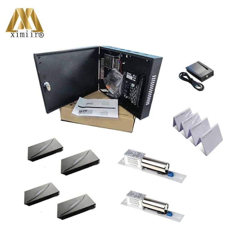 

Free software controller C3-200 access control board with power supply box card reader bolt lock card register RFID card