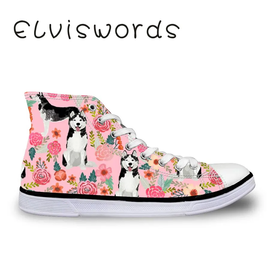 

Women's High-top Vulcanized Shoes Canvas Shoes Fashion Husky Printed Lace-up Flat Casual Shoes Wear Resistant Student Sneakers
