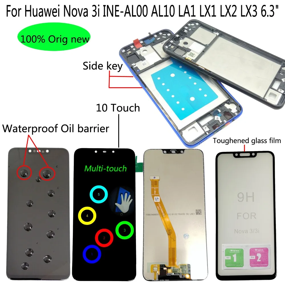 

Shyueda 100% New A+ With Frame For Huawei Nova 3i INE-AL00 AL10 INE-LA1 INE-LX1 LX2 LX3 6.3" LCD Display Touch Screen Digitizer
