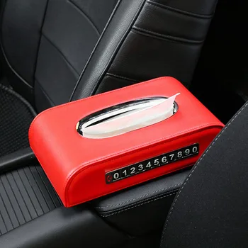 

QHCP Car Tissue Paper Box Holder Napkin Paper Towel Container Vehicle Leather Pumping Cassette With Temporary Car Parking Plates