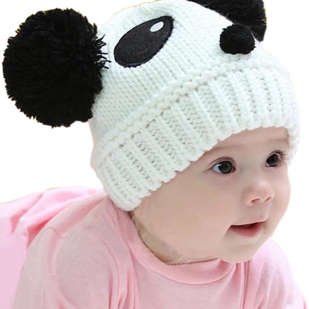 Swokii Skullies Beanies милые шапки с пандой для малышей однотонные вязаные Детские теплые