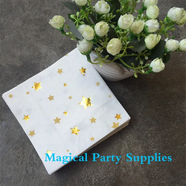 

Birthday Party Favor 16 people Foil Gold Star Paper Napkin Tissue Paper 100% Virgin Wood Tissue for kids Party supplies