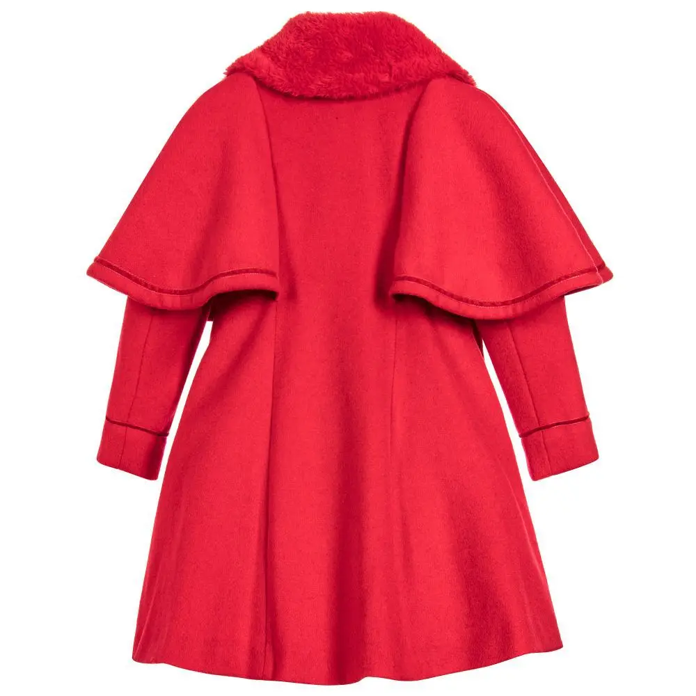 Pettigirl Toddler Little Girls Red Party Christmas Winter Wool Coats Fall Faux Fur Collar Long Sleeve Kids Overcoat