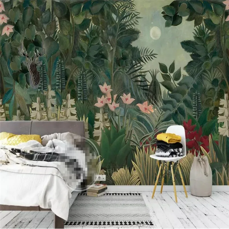 Hand-painted tropical forest landscape background professional production mural wallpaper wholesale custom poster photo wall Hand-painted tropical forest landscape background professional production mural wallpaper wholesale custom poster photo wall