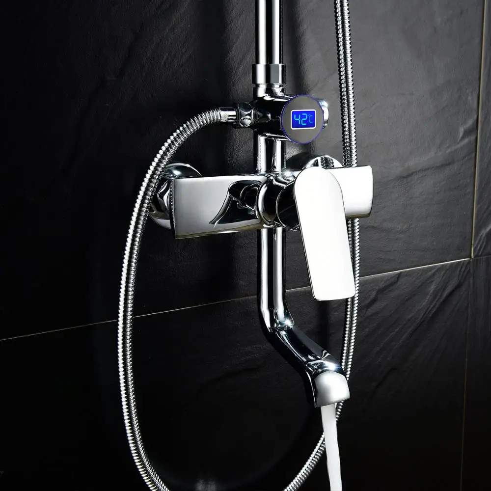  Free Shipping Stainless Steel Chrome Bathroom Faucet With LED Digital Display No need Battery Showe