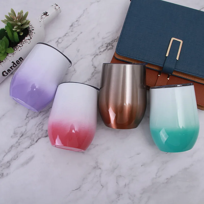 

2019 New 12oz Stainless steel 304 Gradient Color Wine vacuum Cup Travel coffee Mugs Thermos Flasks Milk Tea Swig Thermals Cups