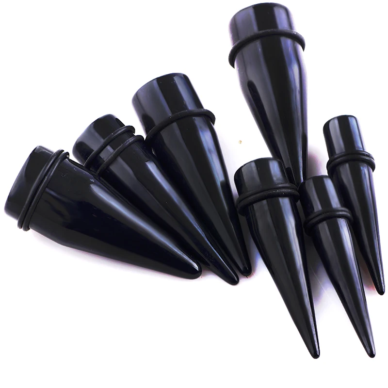

UV Acrylic Black Ear Tapers Stretching Kit Expander Earrings Plug Gauges Ears Piercings 1.6--25 Body Jewelry 00 Gauge 0g Tunnel