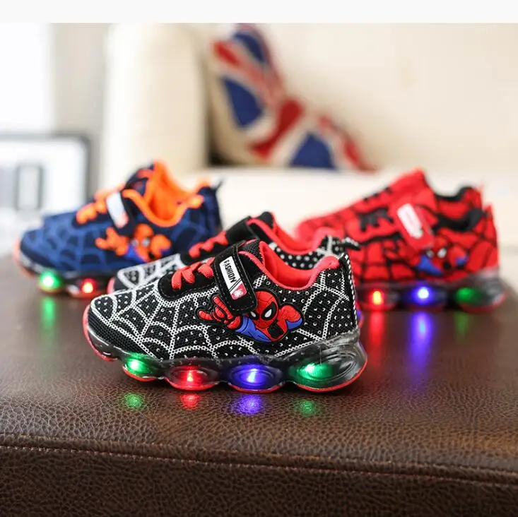 

Brand Fashion LED lighted Children Shoes Cute Cool Spiderman Casual Kids Sneakers Infant Tennis Baby Girls Boys Shoes Footwear