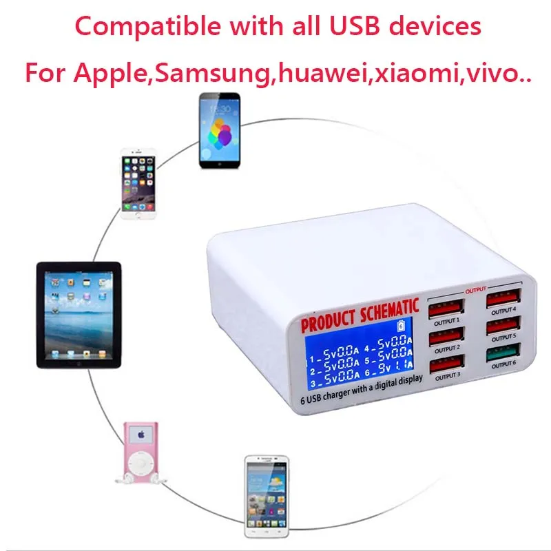 FORNORM USB зарядное устройство с несколькими usb портами быстрое 6 портов гнездо ЖК