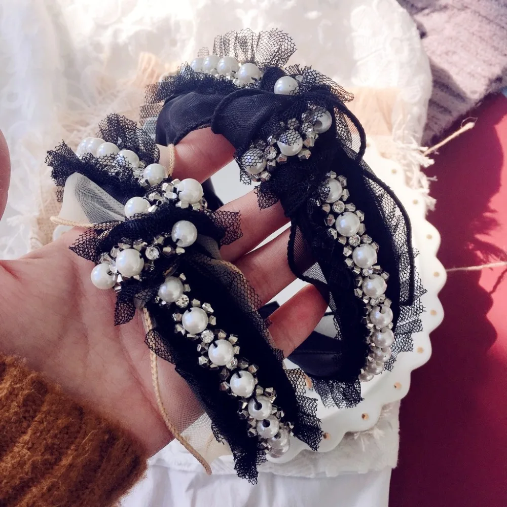 

Fashion Luxurious Lace Pearls flowers hair hoop Hair Accessories Women Girls Hair Band Hair Ponytail Rope Hairbands headwear