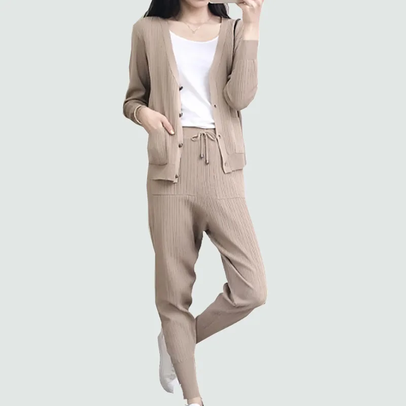 

3 pcs set women knitting jacekt cotton vest pant 2 piece set women suit set two Costumes for women calvin spring autumn winter