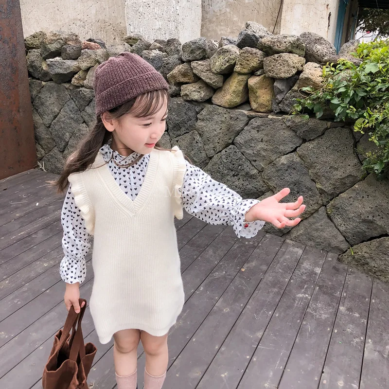 

Children's clothes 2019 autumn new children's suit children's long-sleeved doll shirt sleeveless V-neck sweater two-piece