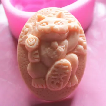 

Silicone soap mold C044 Cute Lucky Cat pattern square shape fondant cake chocolate clay mould wholesale mould tools