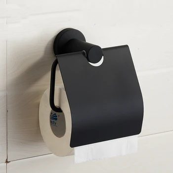 

New Design Modern 304 Stainless Steel Brush Toilet Paper Holder Rubber Black Roll Holder Paper Box Mounting Bathroom Products S7